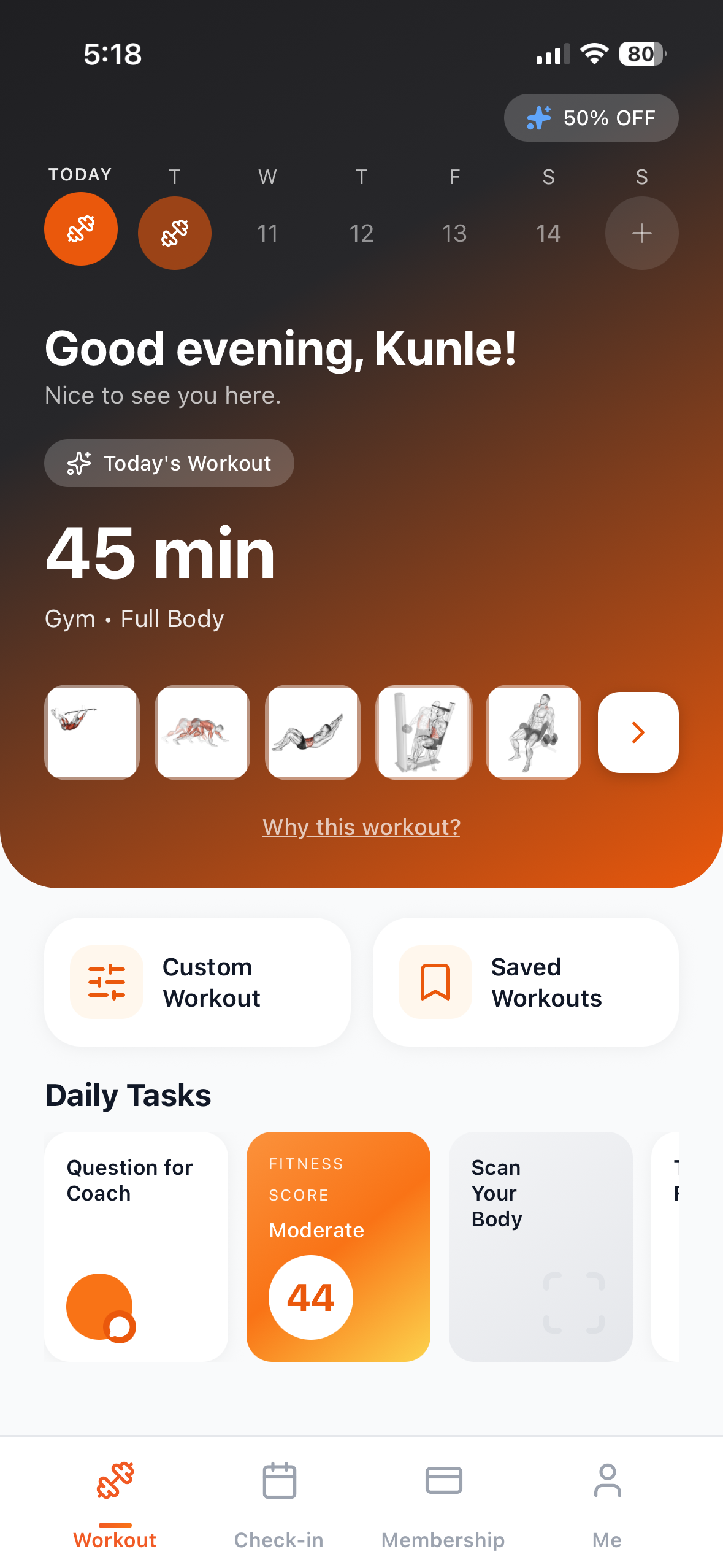 FitBranch workout screen